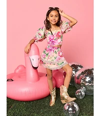 BuddyLove Big Girls Simone Floral Print Smocked Back Puff Sleeve Top & Skort Set