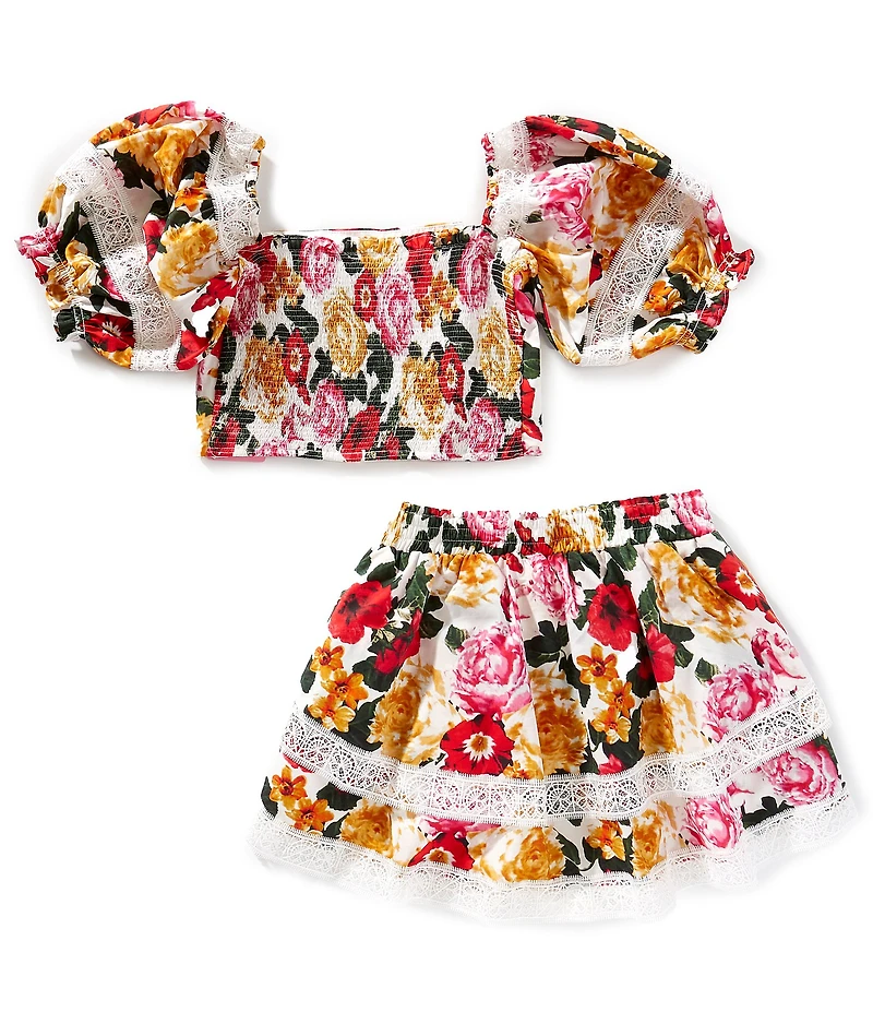 BuddyLove Big Girls Simone Smocked Back Puff Sleeve Floral Print Top & Skort Set