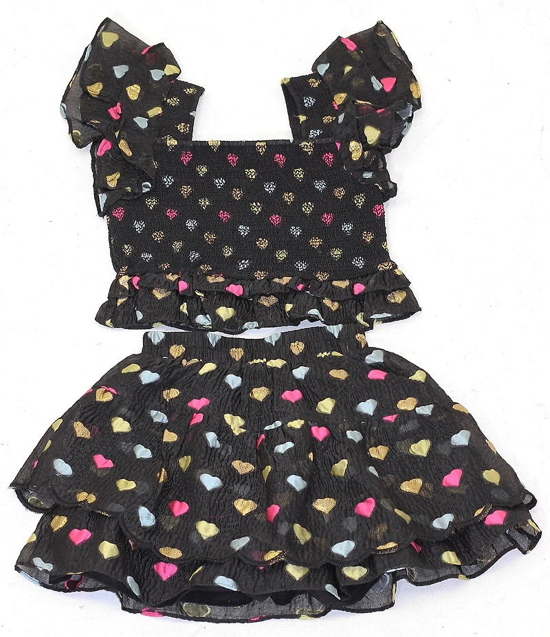 BuddyLove Big Girls Tyler Butterfly Sleeve Heart Print Smocked Top & Skirt Set