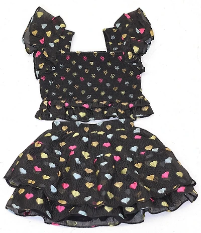 BuddyLove Big Girls Tyler Butterfly Sleeve Heart Print Smocked Top & Skirt Set
