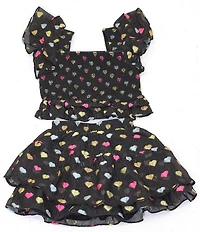 BuddyLove Big Girls Tyler Butterfly Sleeve Heart Print Smocked Top & Skirt Set