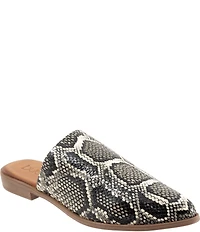 Bueno Bambi Snake Print Leather Point Toe Mules