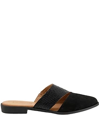 Bueno Blaze Suede Croco Embossed Leather Flat Point Toe Mules