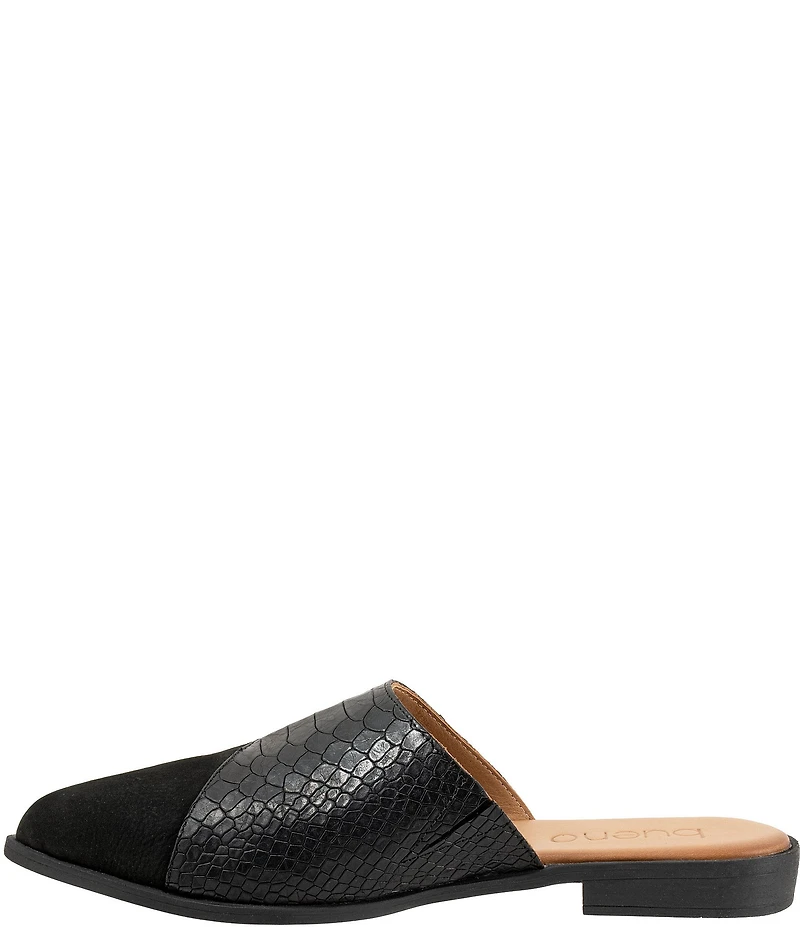 Bueno Blaze Suede Croco Embossed Leather Flat Point Toe Mules