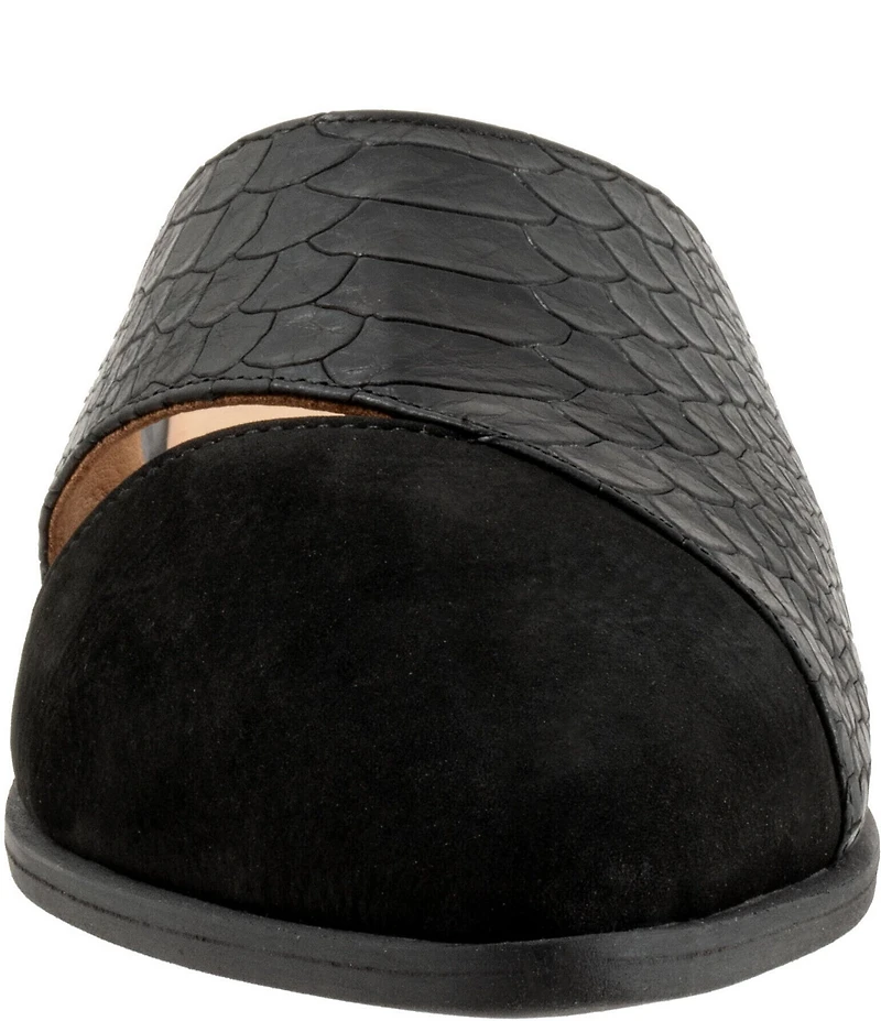 Bueno Blaze Suede Croco Embossed Leather Flat Point Toe Mules