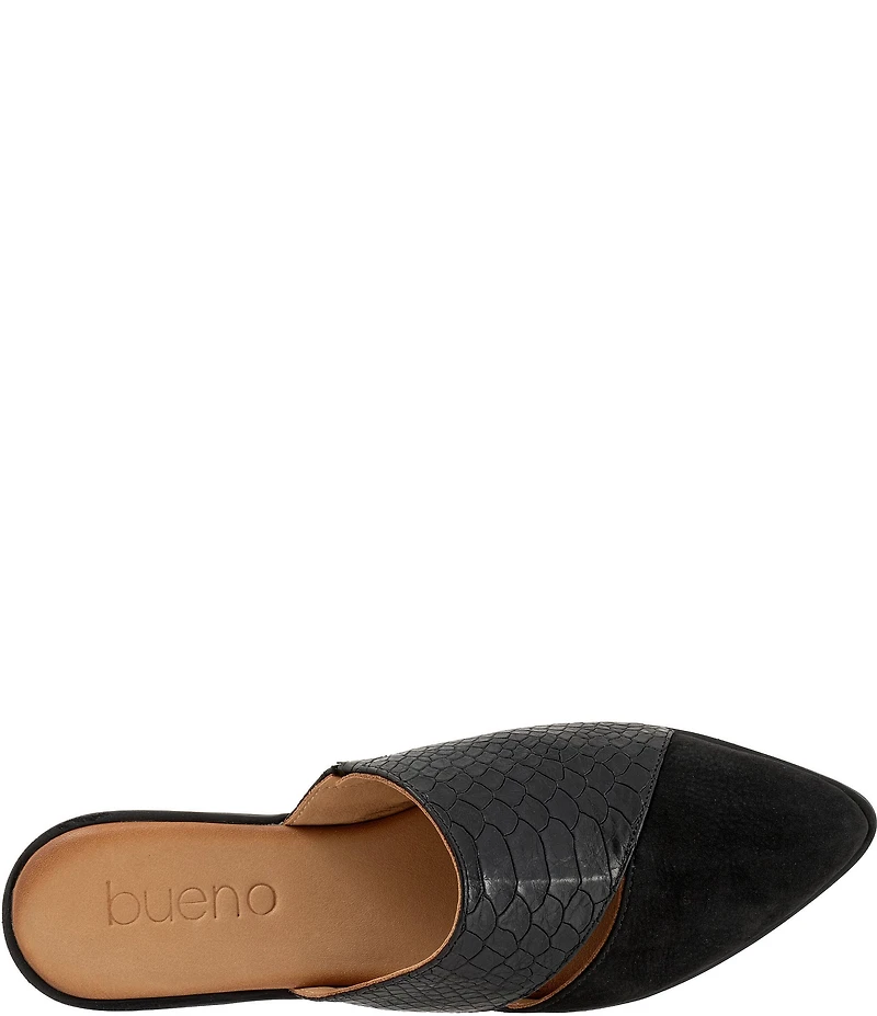 Bueno Blaze Suede Croco Embossed Leather Flat Point Toe Mules