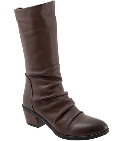 Bueno Celia Ruched Leather Mid Calf Boots