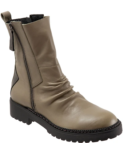 Bueno Dakota Ruched Leather Dual Zipper Booties