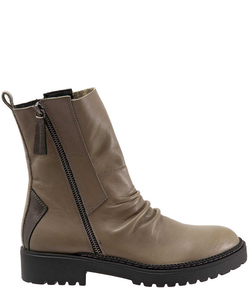Bueno Dakota Ruched Leather Dual Zipper Booties