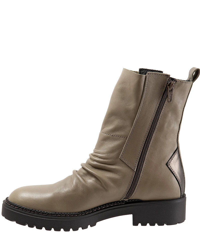 Bueno Dakota Ruched Leather Dual Zipper Booties