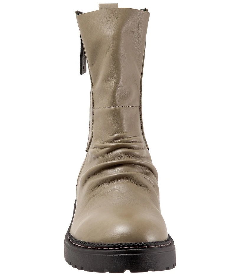 Bueno Dakota Ruched Leather Dual Zipper Booties