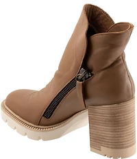 Bueno Elliott Leather Lugged Platform Block Heel Ankle Booties