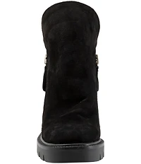 Bueno Elliott Nubuck Suede Lugged Platform Block Heel Ankle Booties