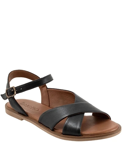 Bueno Harmony Leather Cross Band Ankle Wrap Flat Sandals
