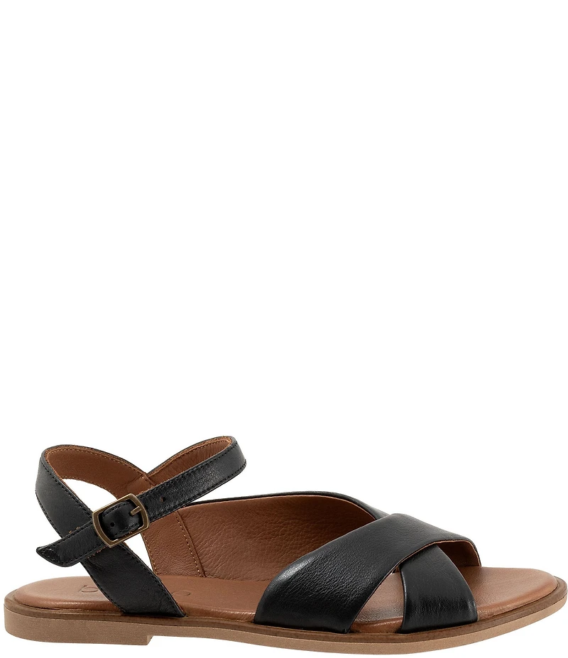 Bueno Harmony Leather Cross Band Ankle Wrap Flat Sandals