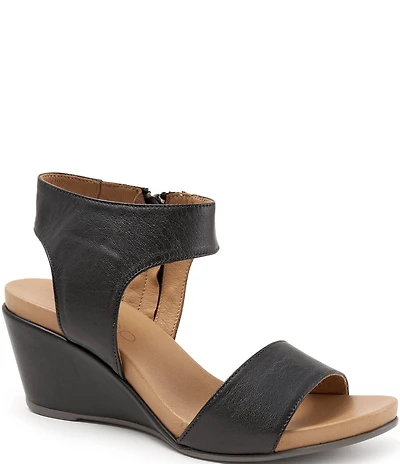 Bueno Ida Leather Ankle Wrap Wedge Sandals