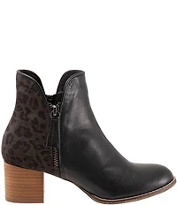 Bueno Jenna Leather Leopard Print Accent Dual Zipper Booties
