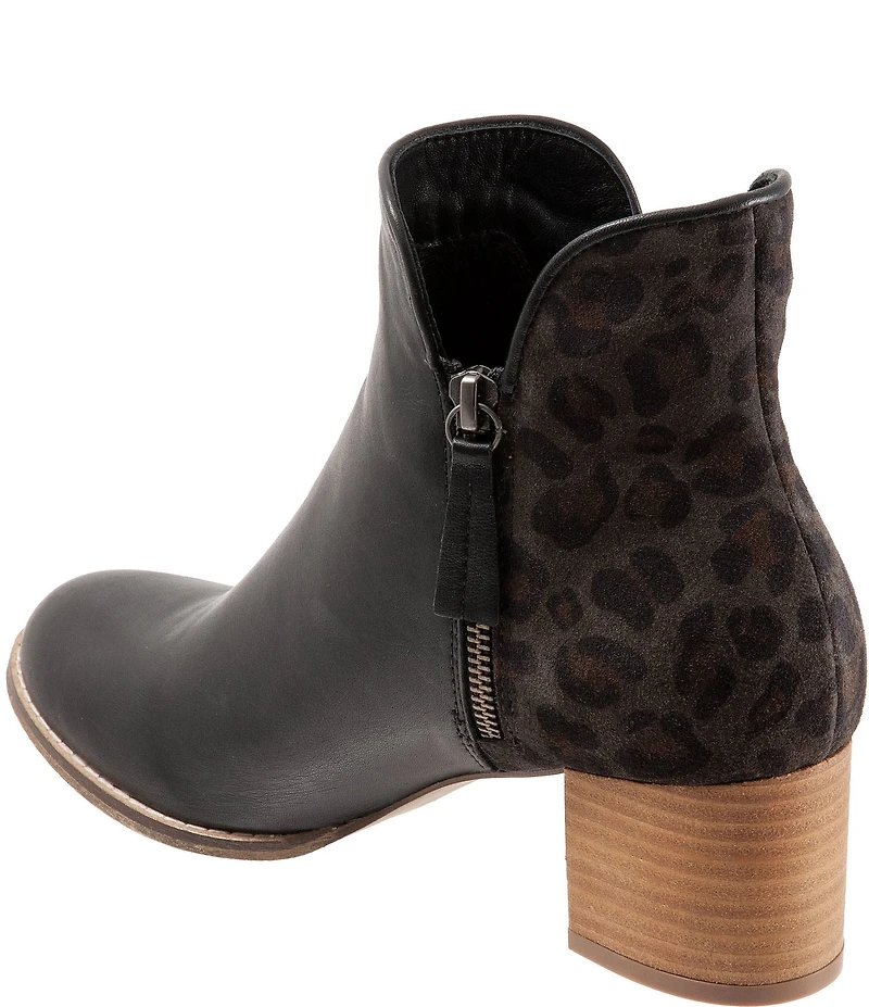 Bueno Jenna Leather Leopard Print Accent Dual Zipper Booties