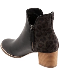Bueno Jenna Leather Leopard Print Accent Dual Zipper Booties
