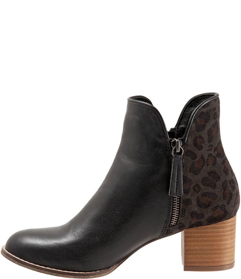 Bueno Jenna Leather Leopard Print Accent Dual Zipper Booties