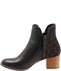 Bueno Jenna Leather Leopard Print Accent Dual Zipper Booties