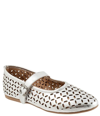 Bueno Kehlani Perforated Leather Laser Cut Mary Jane Ballet Flats