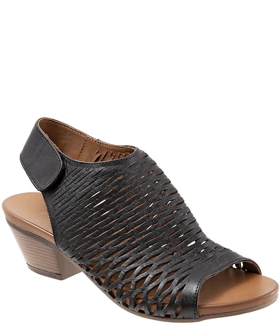 Bueno Lacey Accordion Perforated Leather Block Heel Slingback Sandals