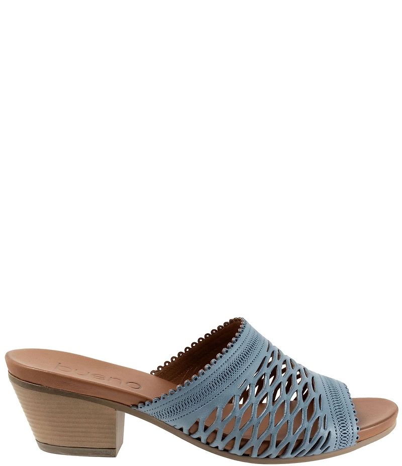 Bueno Lillian Perforated Leather Block Heel Slide Sandals