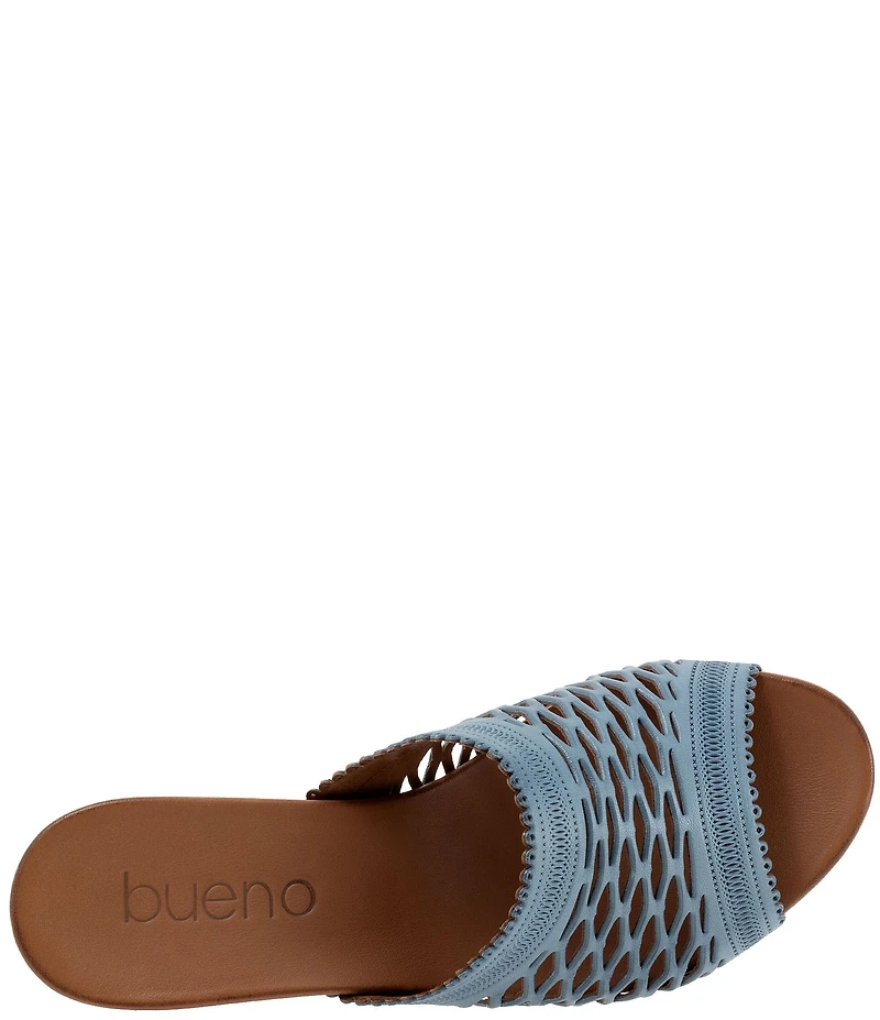 Bueno Lillian Perforated Leather Block Heel Slide Sandals