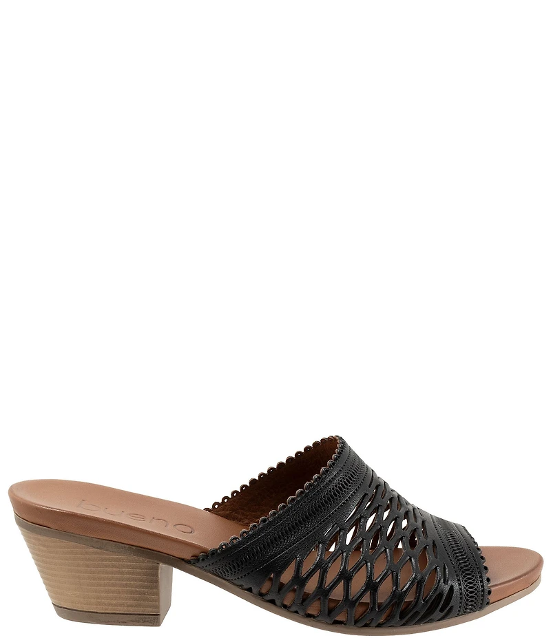 Bueno Lillian Perforated Leather Block Heel Slide Sandals