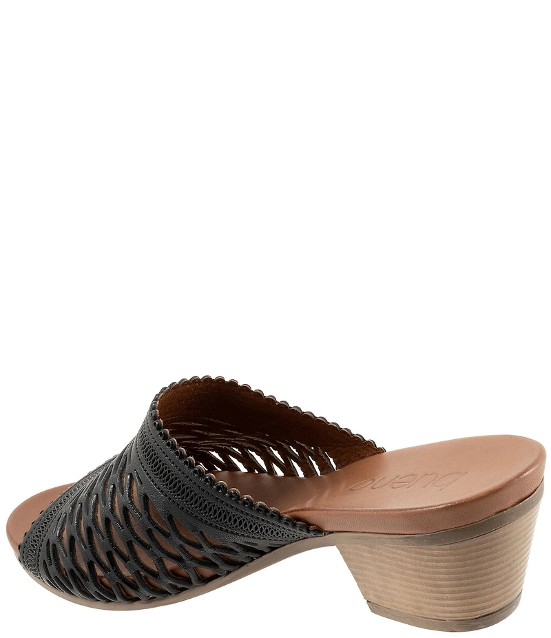 Bueno Lillian Perforated Leather Block Heel Slide Sandals