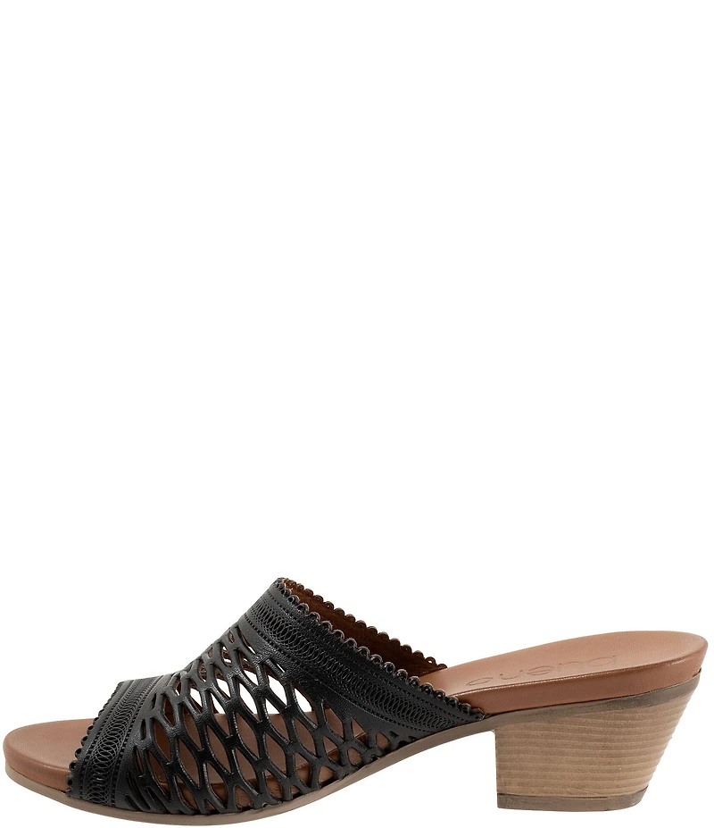 Bueno Lillian Perforated Leather Block Heel Slide Sandals