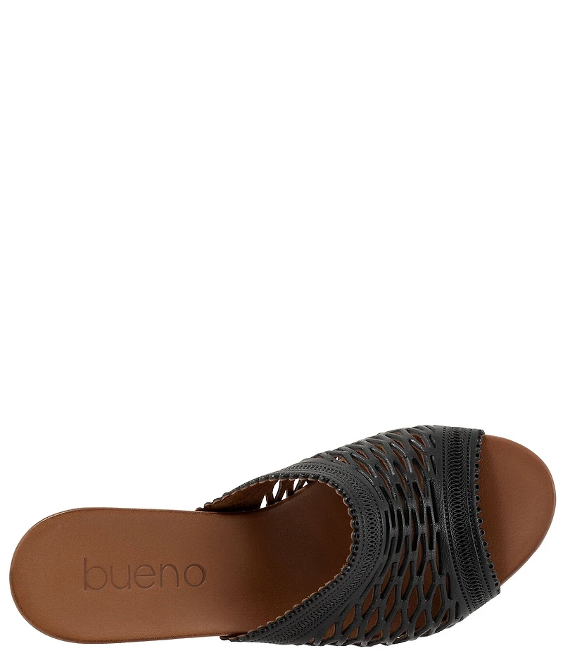 Bueno Lillian Perforated Leather Block Heel Slide Sandals