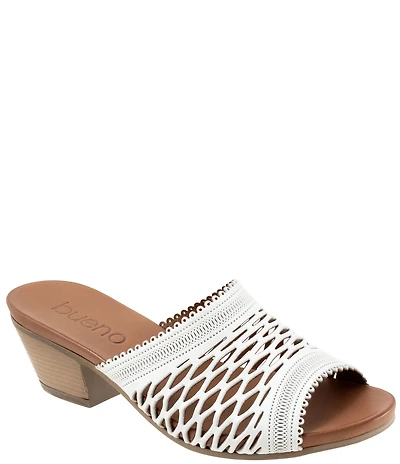 Bueno Lillian Perforated Leather Block Heel Slide Sandals