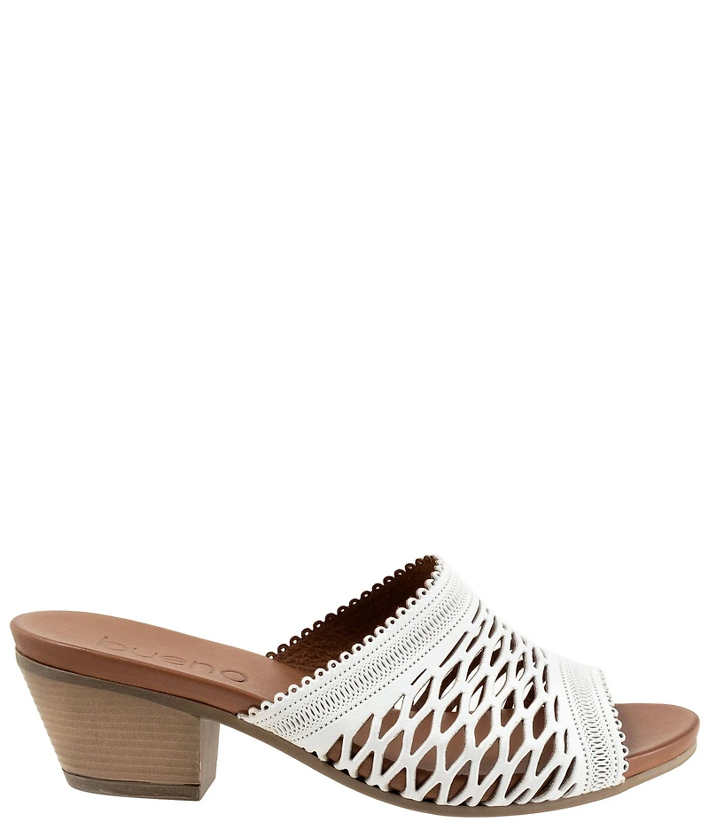 Bueno Lillian Perforated Leather Block Heel Slide Sandals