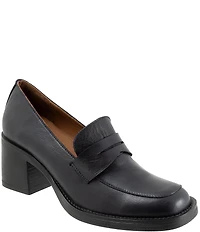 Bueno Ruth Leather Block Heel Penny Loafer Pumps
