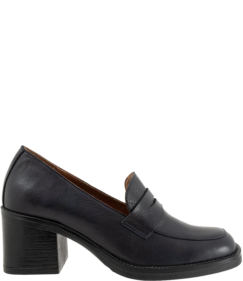 Bueno Ruth Leather Block Heel Penny Loafer Pumps
