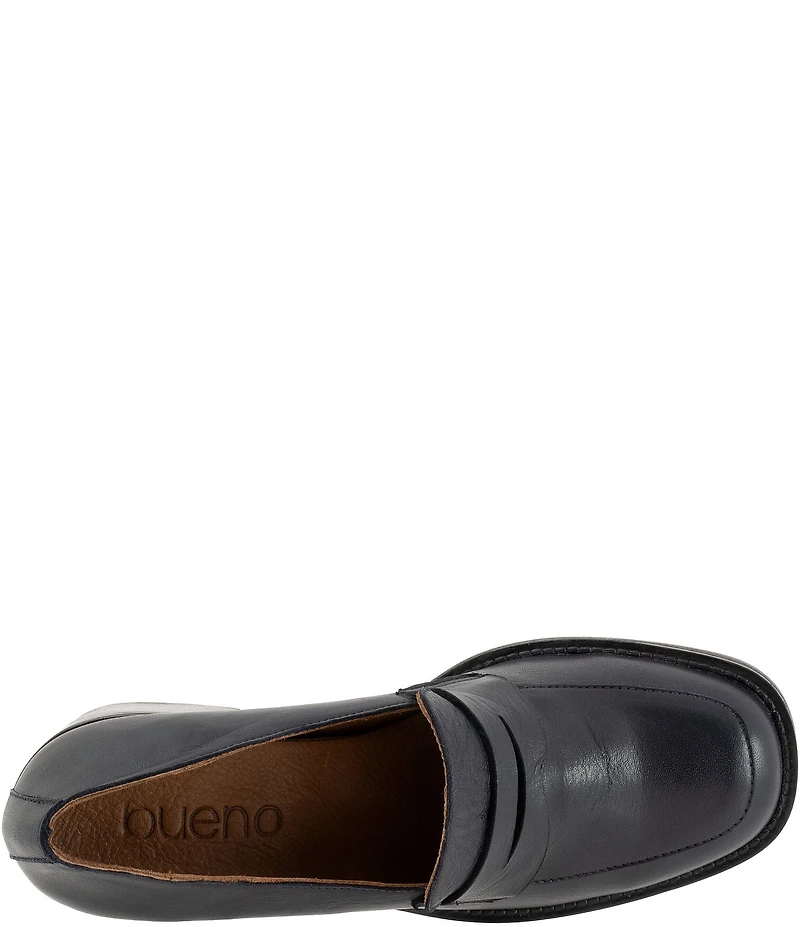 Bueno Ruth Leather Block Heel Penny Loafer Pumps