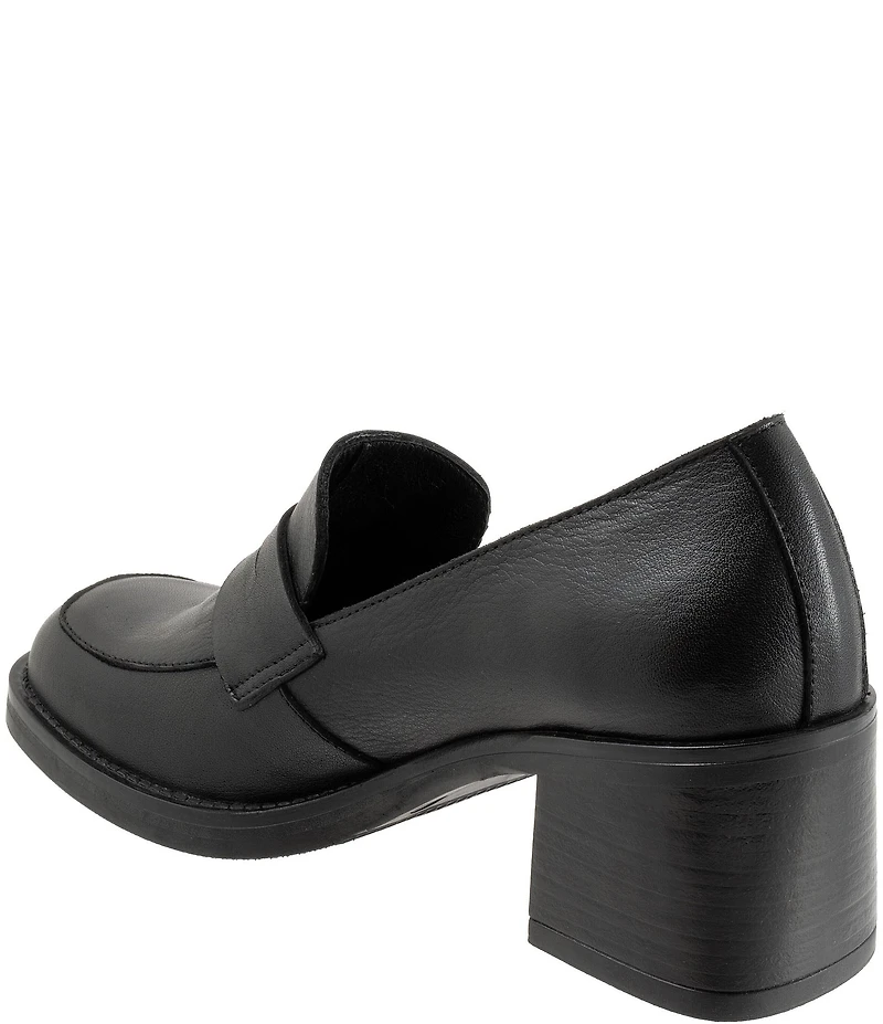 Bueno Ruth Leather Block Heel Penny Loafer Pumps