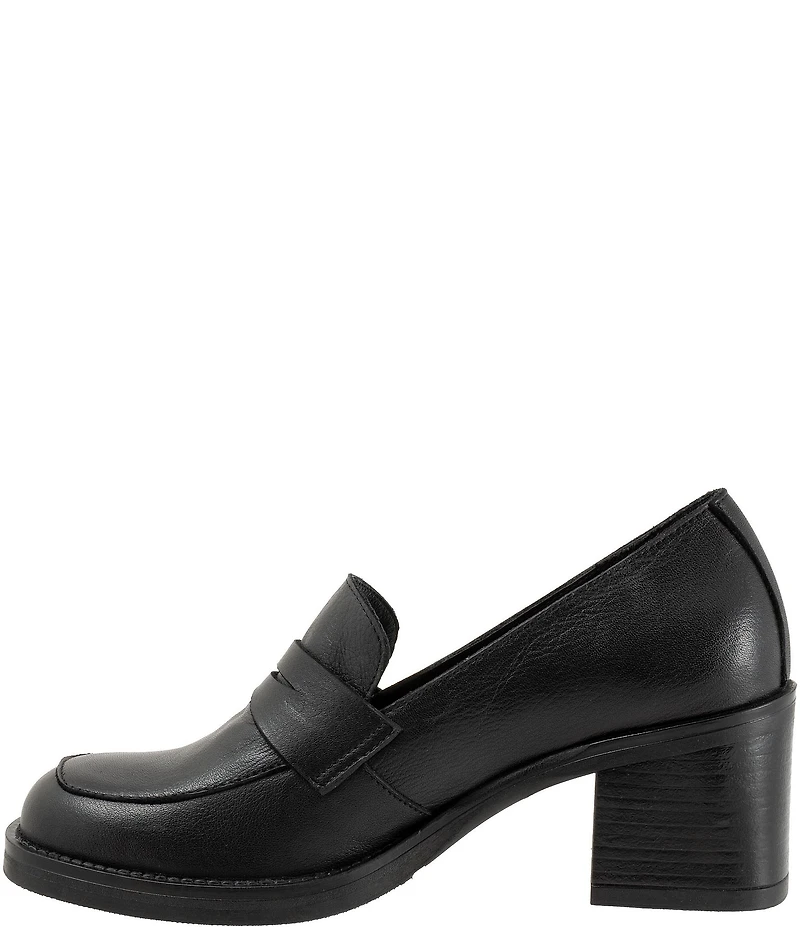 Bueno Ruth Leather Block Heel Penny Loafer Pumps