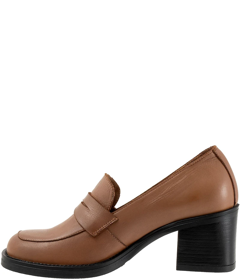 Bueno Ruth Leather Block Heel Penny Loafer Pumps