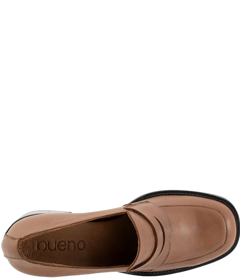 Bueno Ruth Leather Block Heel Penny Loafer Pumps