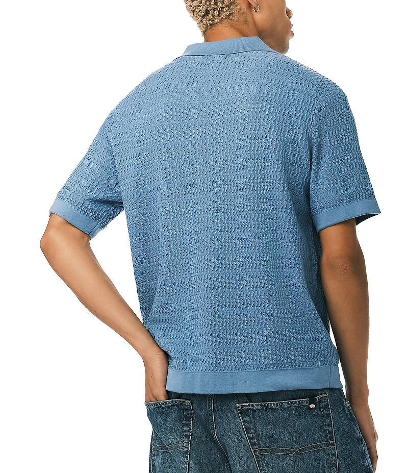 Buffalo David Bitton Short Sleeve Textured Knit Button Front Waldir Shirt