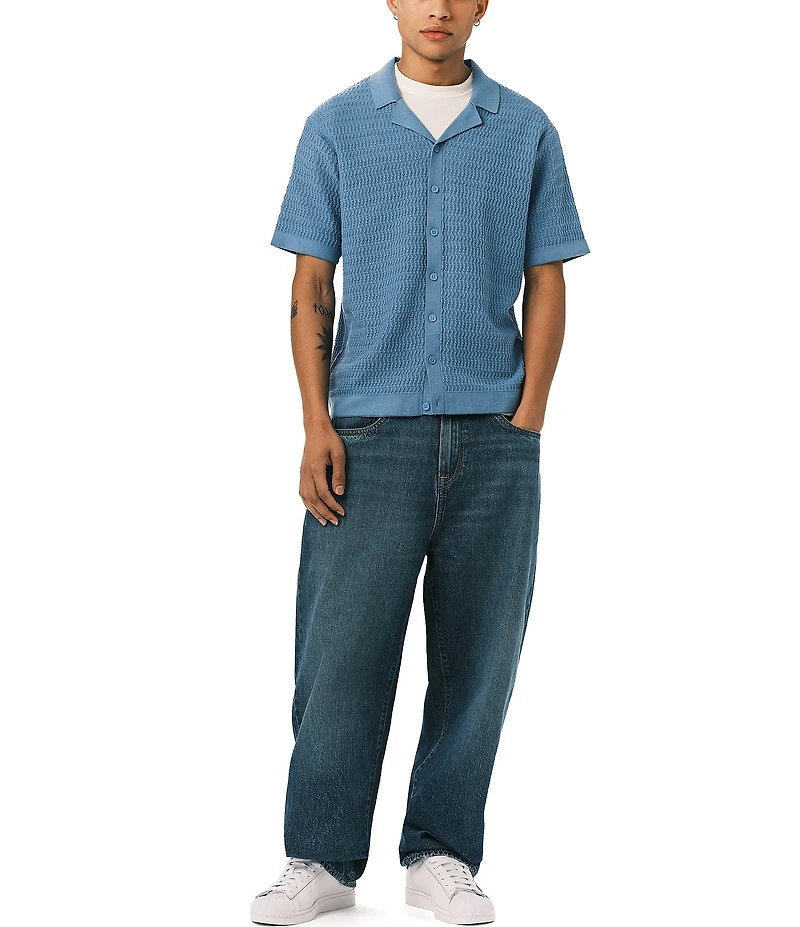 Buffalo David Bitton Short Sleeve Textured Knit Button Front Waldir Shirt