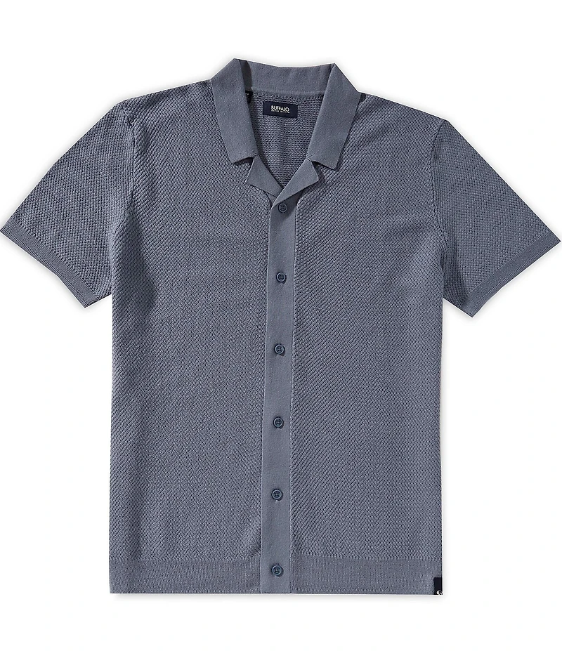 Buffalo David Bitton Wasko Men's Cable-Knit Short-Sleeve Button-Up Polo Shirt