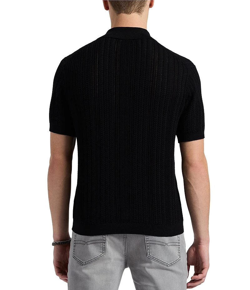 Buffalo David Bitton Wasko Textured Cable Knit Short Sleeve Polo Shirt