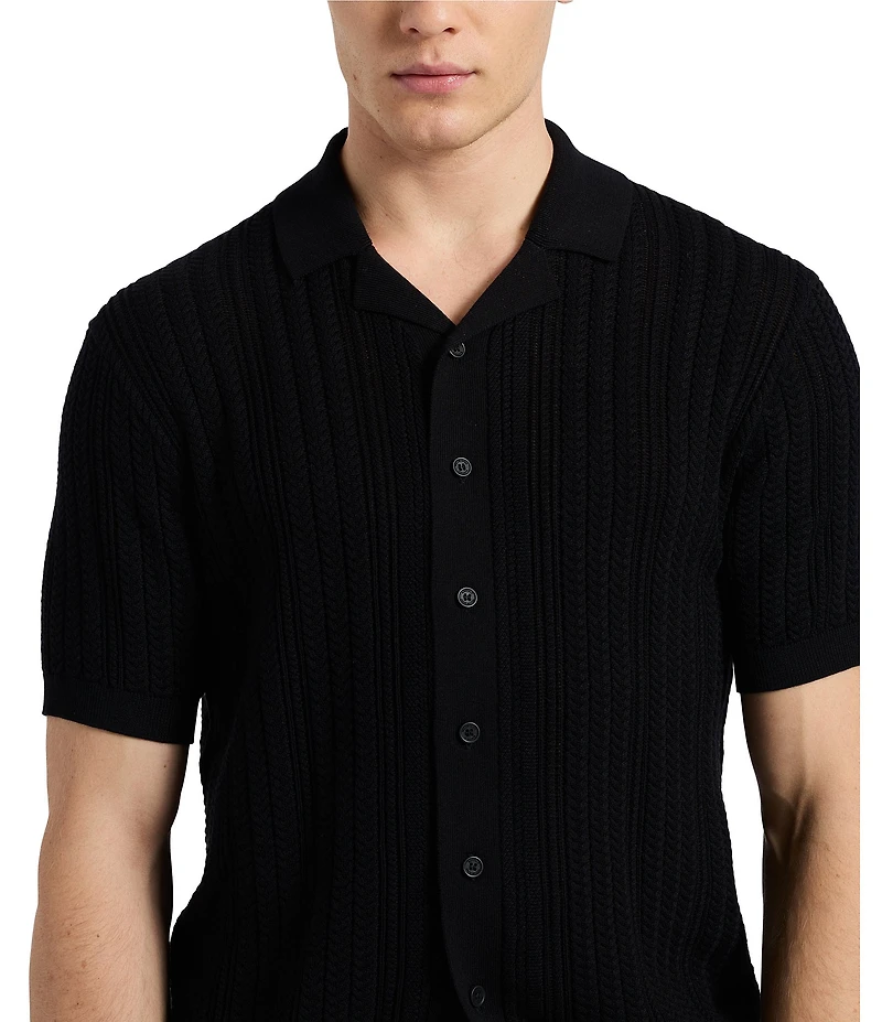 Buffalo David Bitton Wasko Textured Cable Knit Short Sleeve Polo Shirt