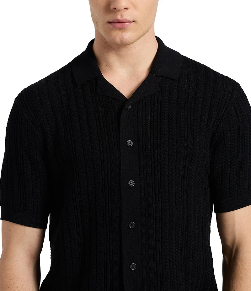 Buffalo David Bitton Wasko Textured Cable Knit Short Sleeve Polo Shirt
