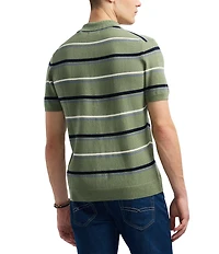 Buffalo David Bitton Winder Short Sleeve Striped Sweater Knit Polo Shirt