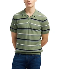 Buffalo David Bitton Winder Short Sleeve Striped Sweater Knit Polo Shirt